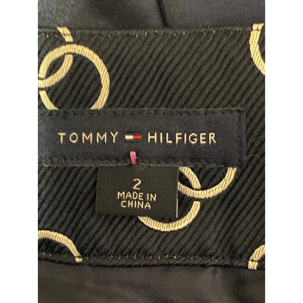 Tommy Hilfiger Pleated Silk Blend Skirt Women 2 Navy Preppy Pocket‎ Lined